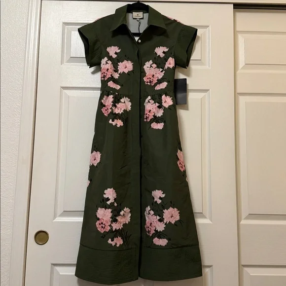 Tuckernut olive and pressed powder floral  Chloe dress size XS - Picture 3 of 8
